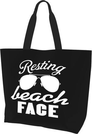 AOOEDM Resting Beach Face Ladies Canvas Tote Reusable Shopping Bag
