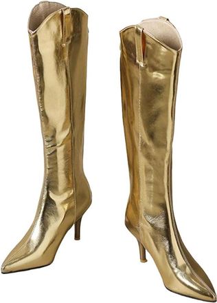 Generic Women Knight Boots Square Head Knee High Chunky Heels Back Zipper Stretch Boots