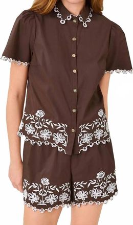 Lilly Pulitzer Rikki Short Sleeve Embroidered Top In Coco Beach