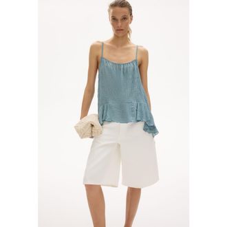 H&M Flounced Smocked Top in Dusty Turquoise at Nordstrom, Size X-Small