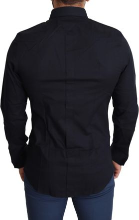 Dolce & Gabbana Blue Cotton Formal GOLD Dress Mens Shirt