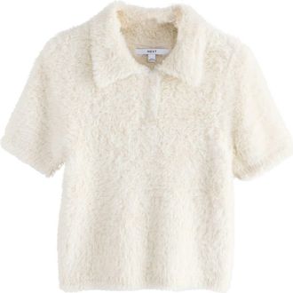 Next Fluffy Faux Fur Collared Shirt in Ecru at Nordstrom, Size X-Small