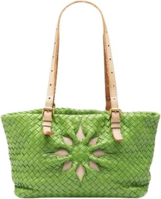 Bottega Veneta Pre-owned Shoulder Bags, female, Green, Size: ONE SIZE Pre-owned Leather Shoulder Bag
