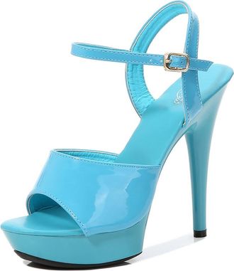 Generic Blue,4.5 UK,Womens Stiletto High Platform Heel Peep Open Toe Sandals Ankle Strap 5 Inches Heels Fashion Wedding Party Dress Shoes