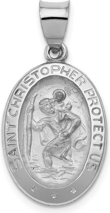 Diamond2Deal 14k White Gold Polished Satin St Christopher Medal Hollow Pendant