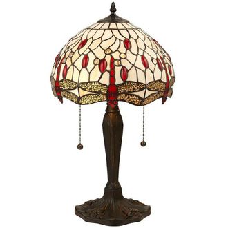 Loops Tiffany Glass Table Lamp Light Dark Bronze & Cream Red Dragonfly Shade i00189 in Clear