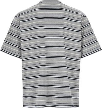 After Pray Mens Grey Crewneck T-Shirt With Striped Motif Cotton T-Shirts And Polos