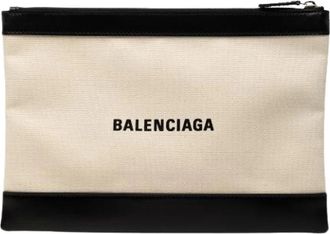 Balenciaga Pre-owned Navy Clip - Dames - Vintage Clutch - Beige - ONE Size - Leer - Vintage