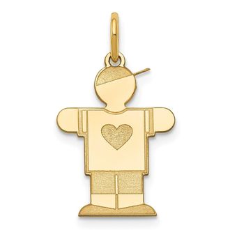 Diamond2Deal 14k Yellow Gold The Kids Small Heart Shirt Boy Engravable Hugs Charm Pendant