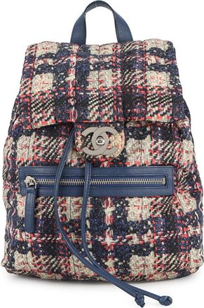 Chanel Blue Multi-Color Yellow Tweed Leather Backpack Pouch (Pre-Owned)