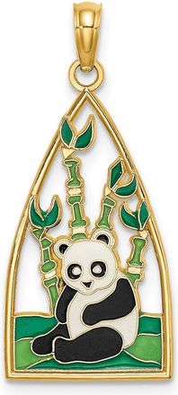 Diamond2Deal 14k Yellow Gold Enamel Panda Bear Bamboo Charm