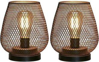 OEM Lampara De Mesa - Metal Negro Vidrio Marron - Led Blanco C&aacute;lido - Dise&ntilde;o De Farol Vintage - Para Interior Y Exterior Protegido - Pack De 2