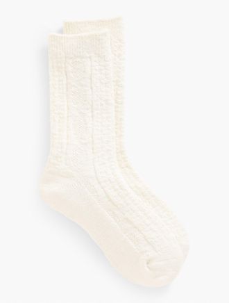 Talbots Cable Knit Short Boot Socks - Ivory - 001 Talbots