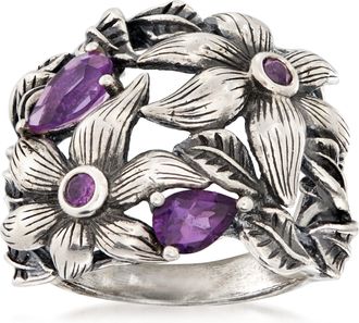 Ross-Simons Amethyst Openwork Flower Ring in Sterling Silver