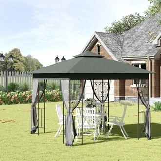 OUTSUNNY 3(m) x 3(m) Patio Garden Metal Gazebo Marquee Party Tent in Grey