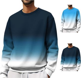 Generic Loose Casual Mens Jumper Crew Neck Patterned Mens Pullover Simple Gradient Jumper Classic Pullover Without Hood Smart Youth Pullovers For Leisure, Tra