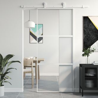 Berkfield Home Sliding Door White 90x205 cm Tempered Glass & Aluminium in Black