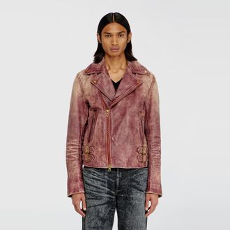 Diesel Biker jacket in treated leather - Leather jackets - Man - Brown