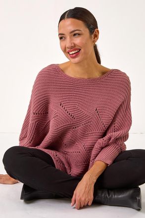 Roman Pointelle Detail Knit Poncho
