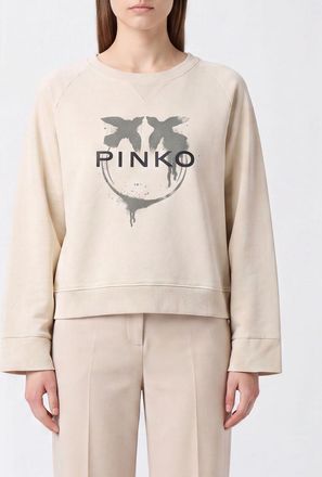 Pinko Felpa girocollo in cotone con stampa logo Love Birds sul davanti