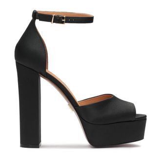 Kazar Schoenen, Dames, Zwart, 40 EU, Leer, Zwarte stoffen platform sandalen jaren 70 stijl