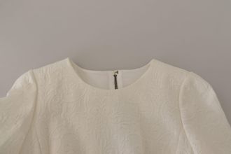 Dolce & Gabbana Womens White Jaquard Midi Floral Sheath Brocade Dress Cotton