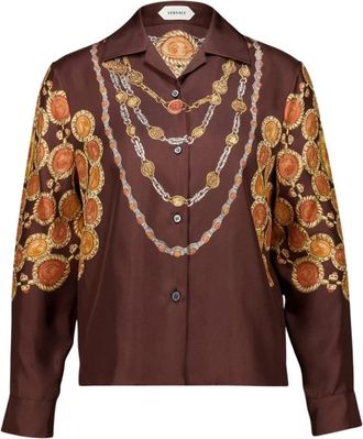 Versace Zijden Twill Blouse met Kettingmotief - Dames - Overhemden - Veelkleurig - S - Leer - Overhemden
