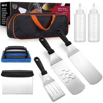 OEM Juego De Accesorios Para Parrilla, Juego De 8 Piezas Para Parrillas Planas Blackstone Y Camp Chef, Juego De Esp&aacute;tulas Met&aacute;licas Extragrandes Con Bolsa