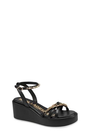 Karl Lagerfeld Clemons Ankle Strap Wedge Sandal in Black at Nordstrom, Size 9.5