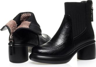 Generic Womens Chunky Heel Ankle Boots Slip On Chelsea Sock Booties with Elastic, Warm Lining Round Toe Dress Booties (6.5,Black Thick)