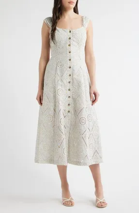 ZOE AND CLAIRE Eyelet Detail Stripe Dress in Cream at Nordstrom, Size X-Large