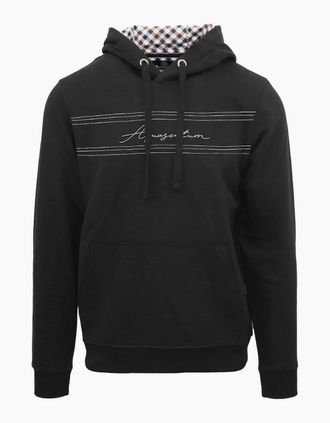 Aquascutum Mens Hooded Neck Signature Print Sweatshirt - Black - Size: 2X large