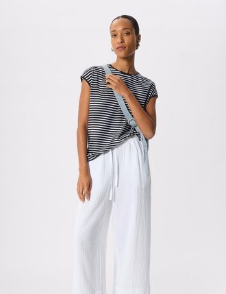 Whistles Stripe Cap Sleeve T-Shirt in Navy/multi at Nordstrom, Size X-Small