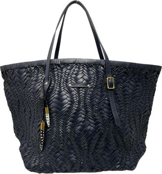 Kempton & Co. Vari Distressed Weave Leather Tote In Navy