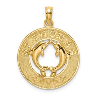 Diamond2Deal 14k Yellow Gold ST. THOMAS with Dolphins Round Charm Pendant