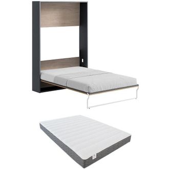 Vente-Unique Letto a scomparsa Apertura verticale manuale 140 x 200 cm Naturale e Antracite + Materasso - MALINA II