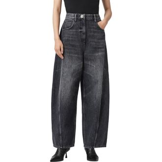 AllSaints Carter Rhinestone Button Barrel Leg Jeans in Washed Black at Nordstrom Rack, Size 27