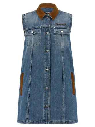Versace Blue Cotton Short Womens Dress