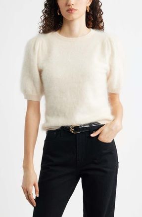 Nordstrom Femme Short Sleeve Brushed Cashmere Sweater in Beige Beach at Nordstrom, Size Xx-Small