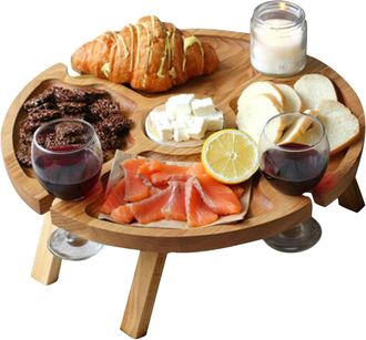 OEM Mesa De Picnic Redonda Plegable De Madera, Mesa Port&aacute;til Para Vino De Exterior Para Camping, Jard&iacute;n O Playa, 24x11 Cm