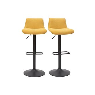 Miliboo Miliboo - Set De 2 Taburetes De Cocina Regulables Y Giratorios 360&ordm; De Tejido Efecto Aterciopelado Amarillo Mostaza Y Metal Negro Boost