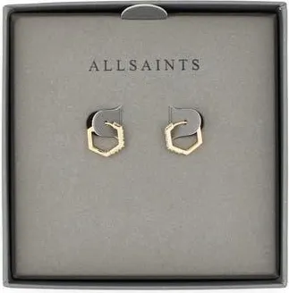 AllSaints Mini Crystal Hexagonal Hoop Earrings in Gold at Nordstrom Rack