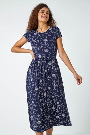 Roman Floral Print Midi Stretch Dress