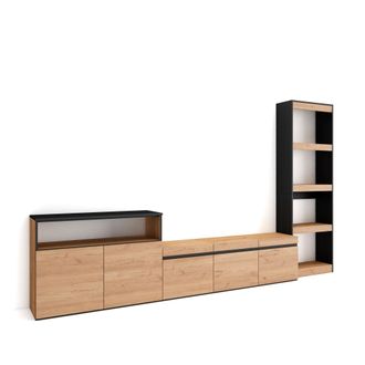 Skraut Home Skraut Home - Muebles De Sal&oacute;n Para Tv, Conjunto De Muebles Comedor, 310x186x35cm, Para Tv Hasta 65, Mueble Televisi&oacute;n, Estilo Moderno, Roble Y Negro