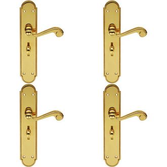 Loops 4x PAIR Beaded Pattern Handle on Bathroom Backplate 249 x 50mm Polished Brass in Metallics