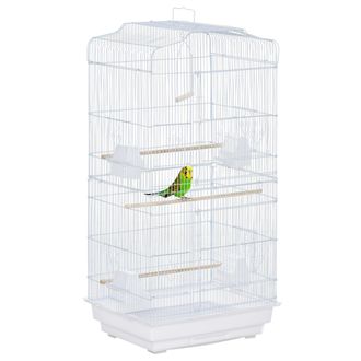 OEM Jaula Para P&aacute;jaros Pajarera De Metal Con 4 Comederos 3 Perchas Columpio Y Bandeja Extra&iacute;ble 46,5x35,5x92 Cm Blanco