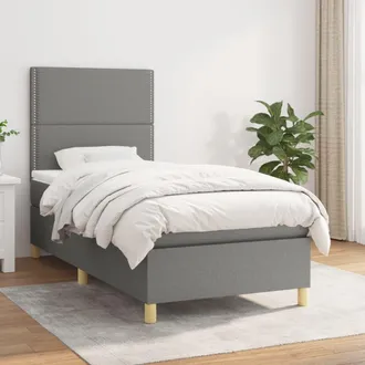 vidaXL Vidaxl - Cama Box Spring Con Colch&oacute;n Tela Gris Oscuro 90x200 Cm