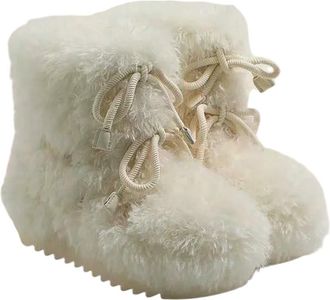 Generic YUJIEBB Fur Women Snow Boots Flats Short Plush Casual Warm Shoes Walking Beige