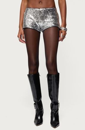 Edikted Shauna Sequin Shorts in Silver at Nordstrom, Size X-Small