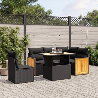 vidaXL Vidaxl - Set De Sof&aacute;s De Jard&iacute;n 6 Piezas Y Cojines Rat&aacute;n Sint&eacute;tico Negro